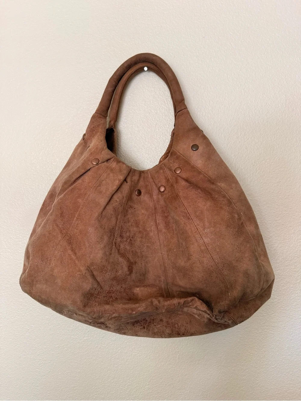 Soft Brown Suede Hobo Handbag with Braided Trim